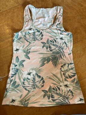 Ardene Pink & Green Tropical Print Lace-strap racerback Tank Top